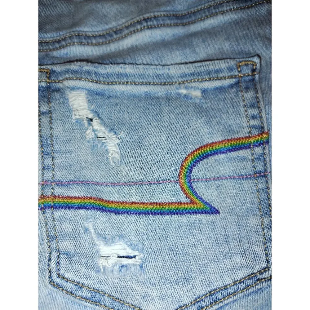 American Eagle Next Level Stretch Shortie Denim Distressed Shorts Women's Size 0